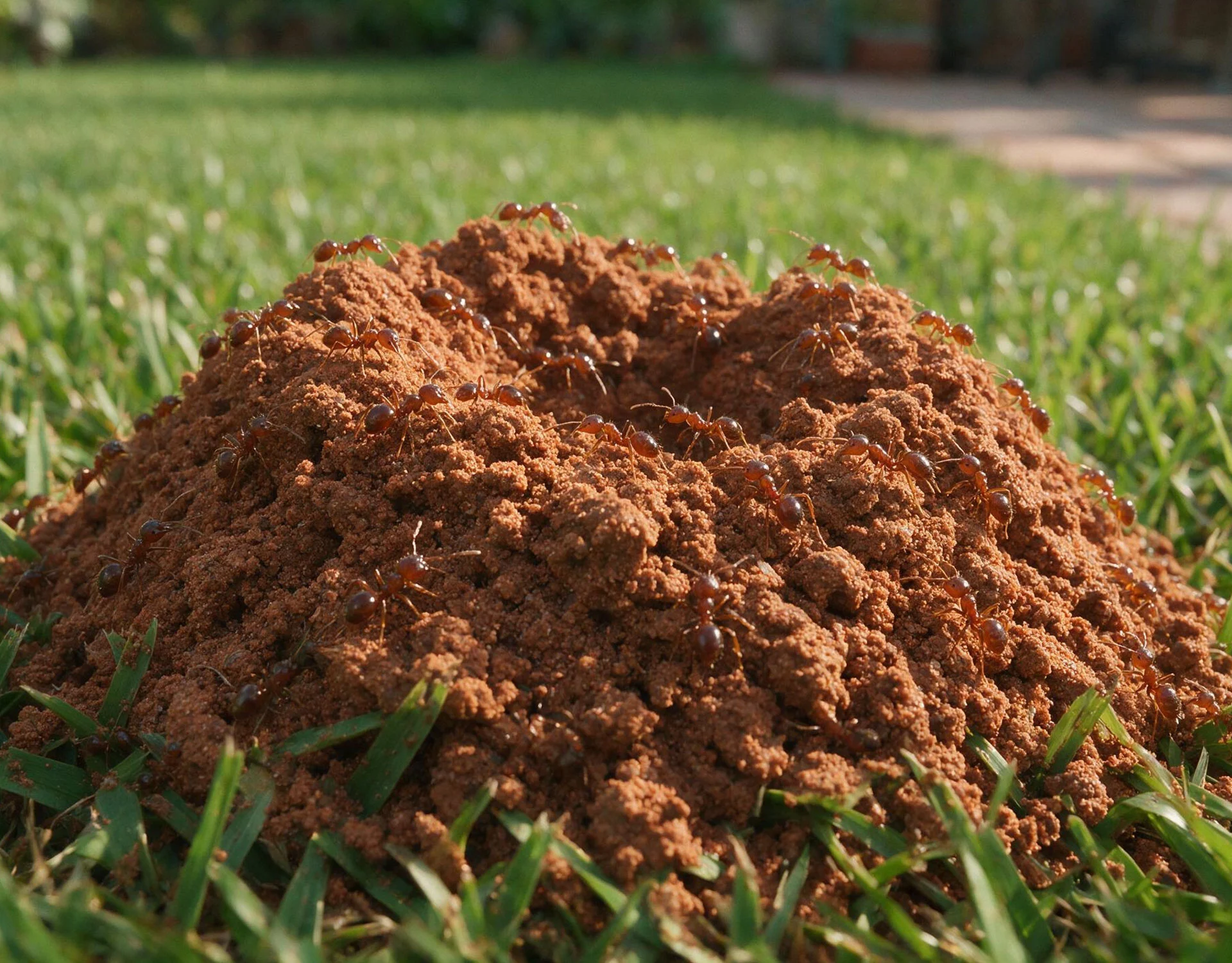 Fire ant mound in a Tampa Bay lawn after rain