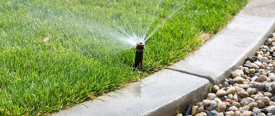 Irrigation system and water sprinklers watering lawn in Riverview, FL.