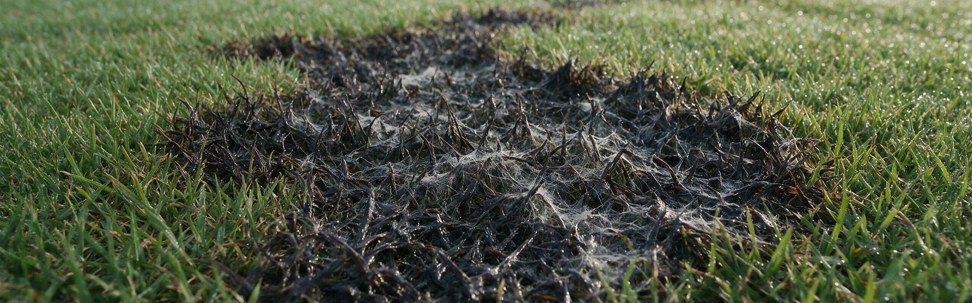 Slimy, dark Pythium root rot patch on a Tampa Bay lawn after heavy rain